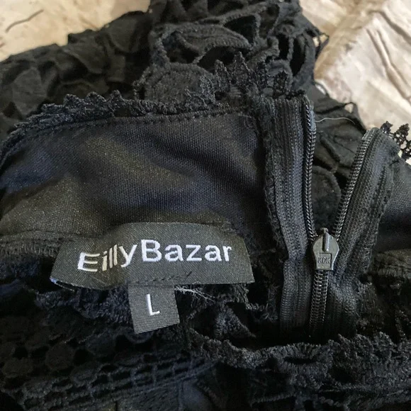 NWOT Eilly Bazar Black hollow out Lace long sleeve Mock neck Dress size M & L - Picture 10 of 14